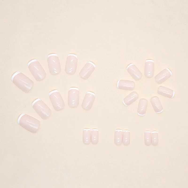 24 pieces of white girl pressed on nails pink gradient fake nails smooth artificial fingers reusable female fake nails W250410