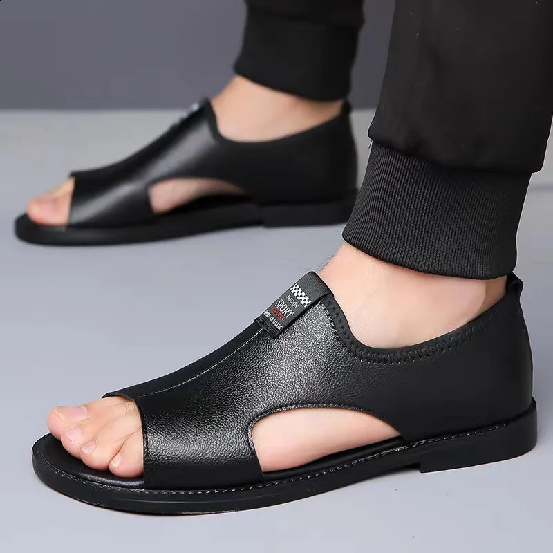 Man Sandals er Fashion Leather Casual for Men Summer comfortable Beach Slippers Outdoor Non-slip Men sandalias 2024 250402