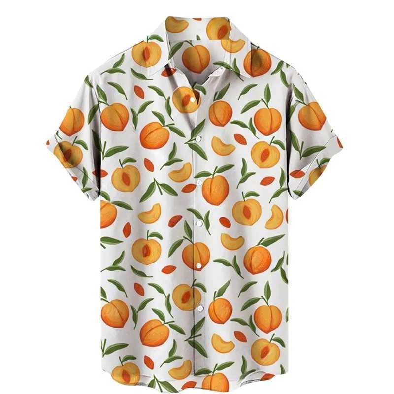 Mens shirt fruit pear lemon 3D printed top spring and summer casual Hawaiian shirt lapel short sleeved oversized shirt top X250410
