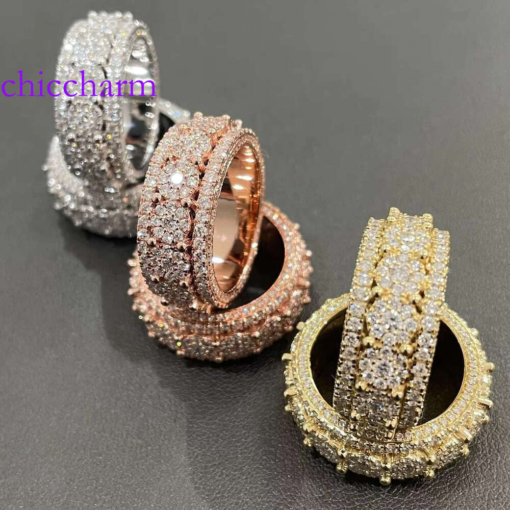 AAA Gems Full Design Prong Sets Mens Iced Out White Gold Moissanite Dia Ring With GRA