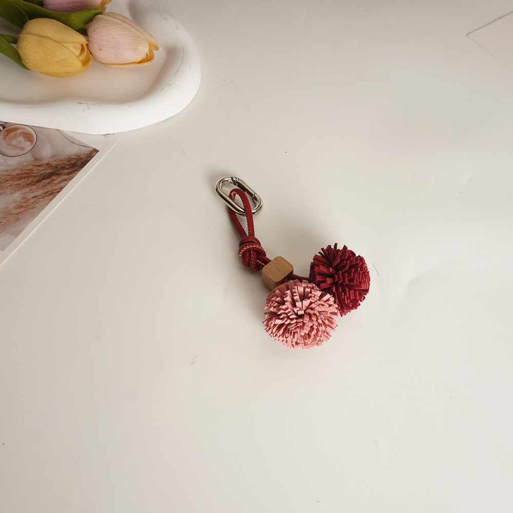 High-End Shoe Accessory Bag Charm Mini Leather Pendant Handmade Woven Tassel Ball Keychain Bag Charm