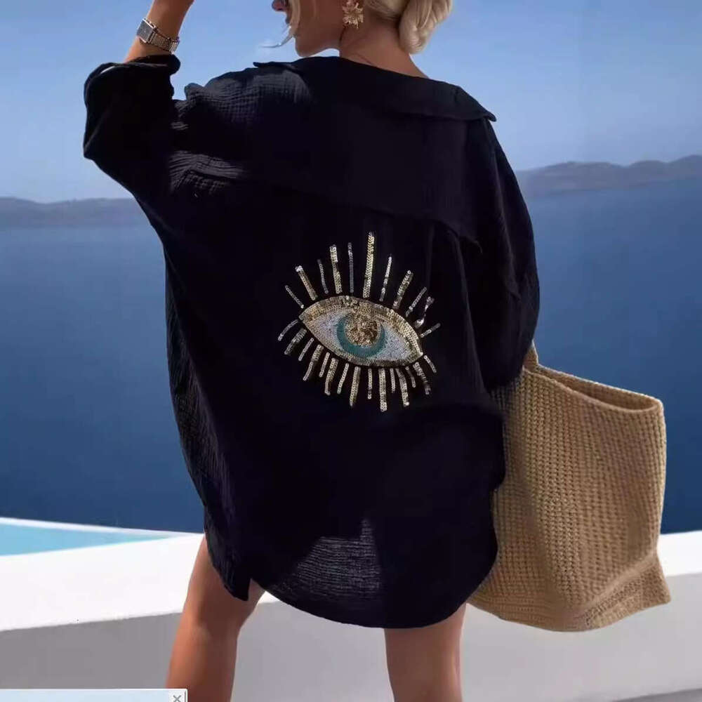 2025 European and American Cross-Border Trade Women's Spring Summer New Amazon Turn-Down Collar Long Sleeve Cotton Linen Casual Fashion Shirt