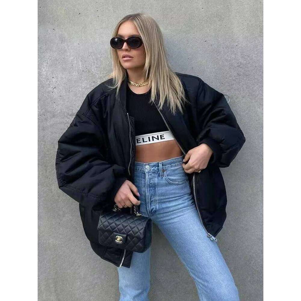 Women Bomber Jacket Autumn Winter Women's Fashion Oversize Loose Coat Long Sleeve Zipper Streetwear Casual New Jackets