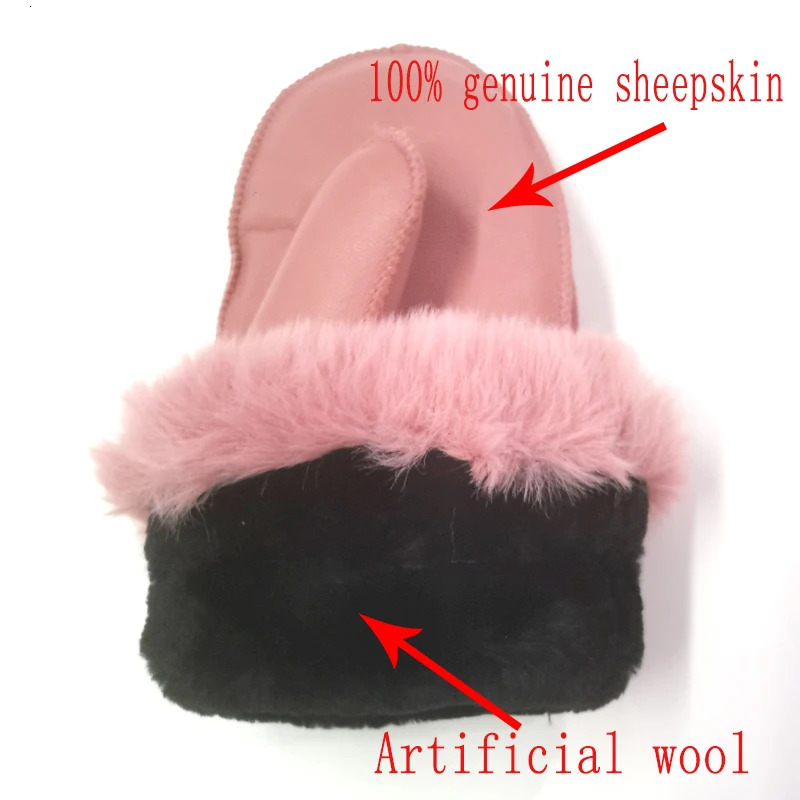 Womens winter sheepskin thicken gloves Rex rabbit fur cuffs warmth Mittens Cute Furry Outdoor Sport Female Gloves 251106