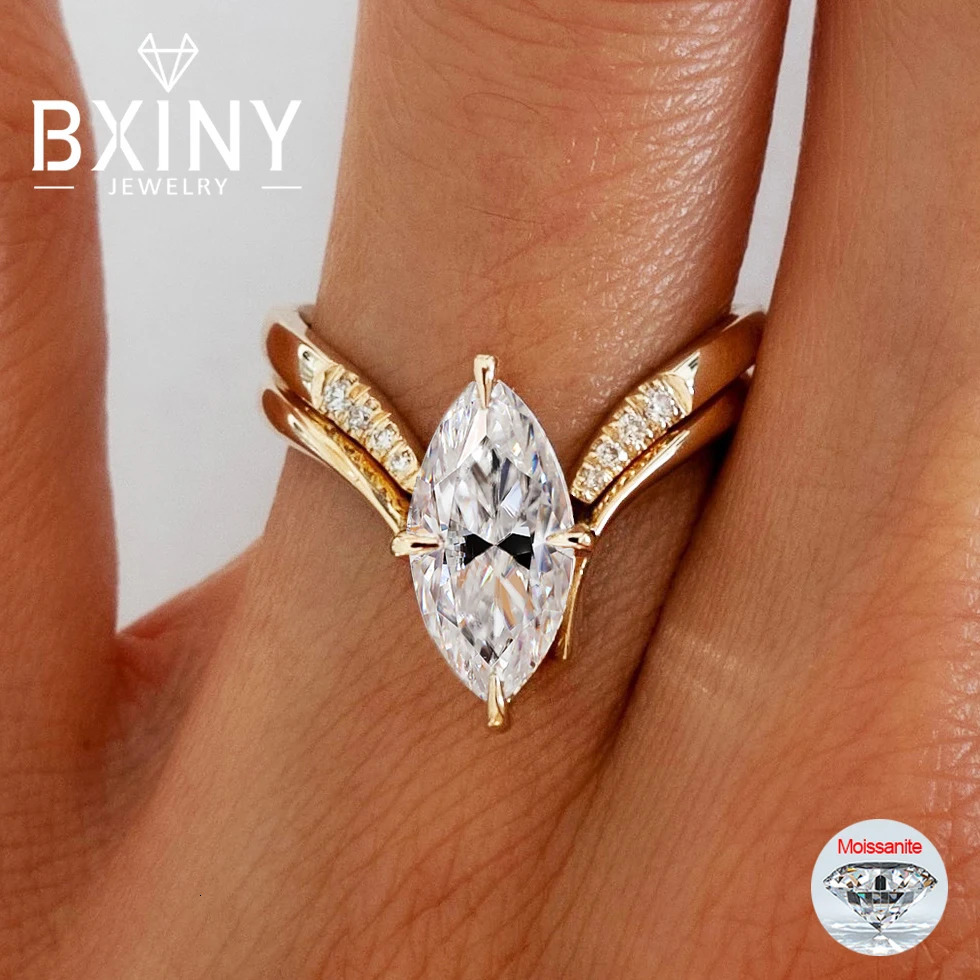 BXINY Marquise Cut Ring Set S925 Silver Plate 18K Gold for Women GRA Certified Lab Diamond Wedding Band Gifts Jewelry 251103