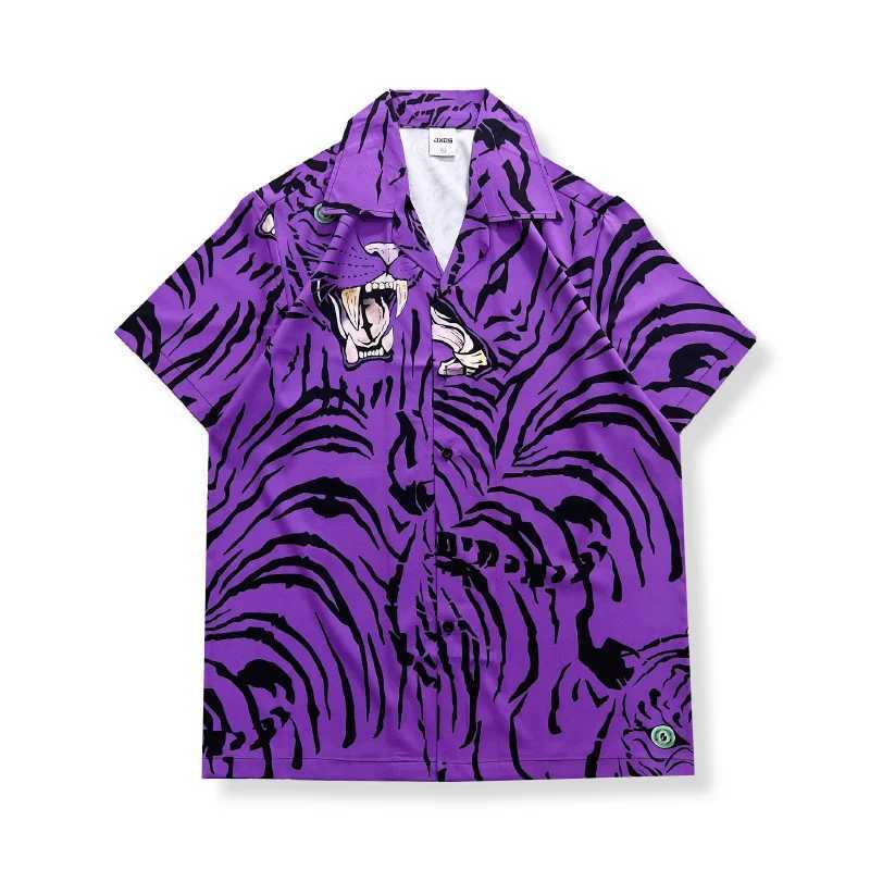Black purple tiger Hawaiian shirt mens summer button down collar mens top mens top X250410