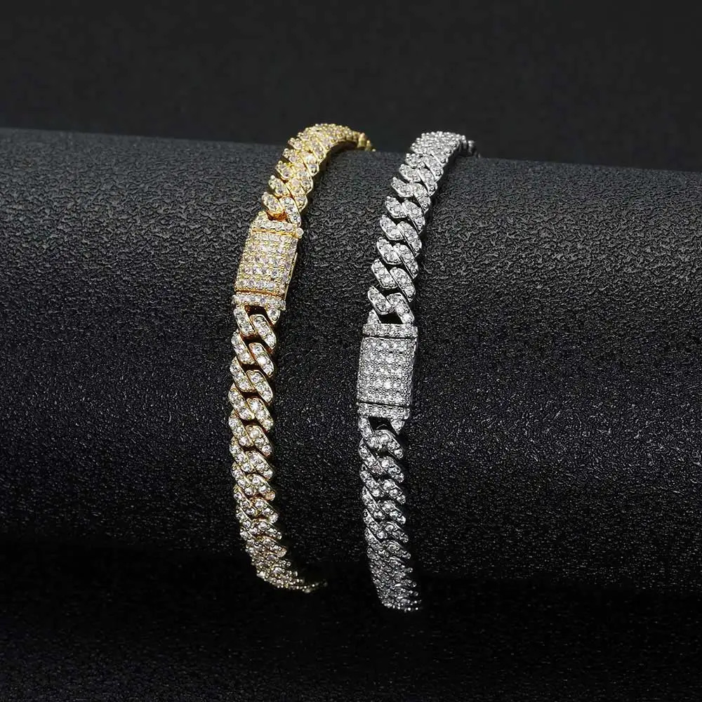 6mm Bling Iced Out CZ Zircon Bracelet Hip Hop Personality Miami Cuban Link Charm Bracelet for Men Women 250409