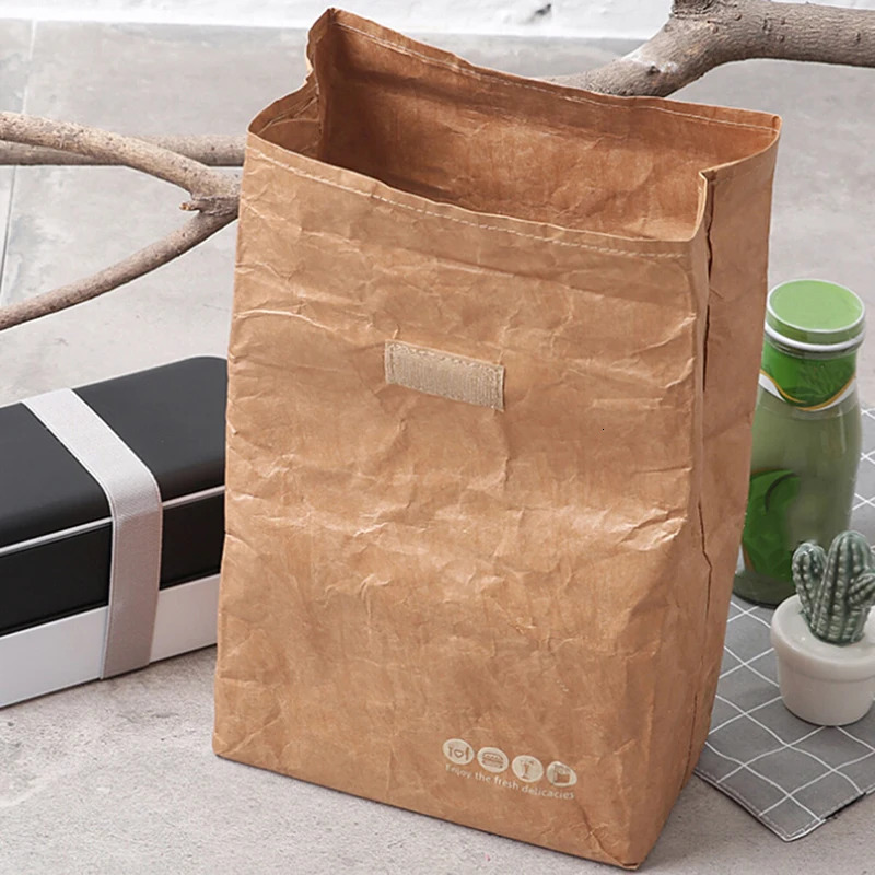 Brown paper lunch bag reusable insulated cooler with magnetic seal 250401