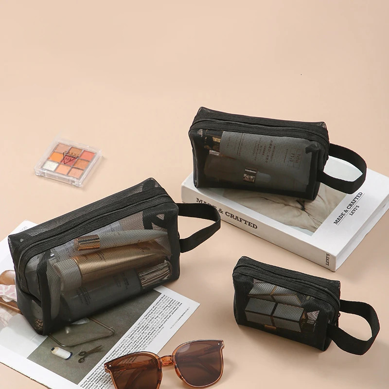 Black Layer Travel Cosmetic Bag Large Capacity Mesh Makeup Storage Pouch Toiletries Bags 251110