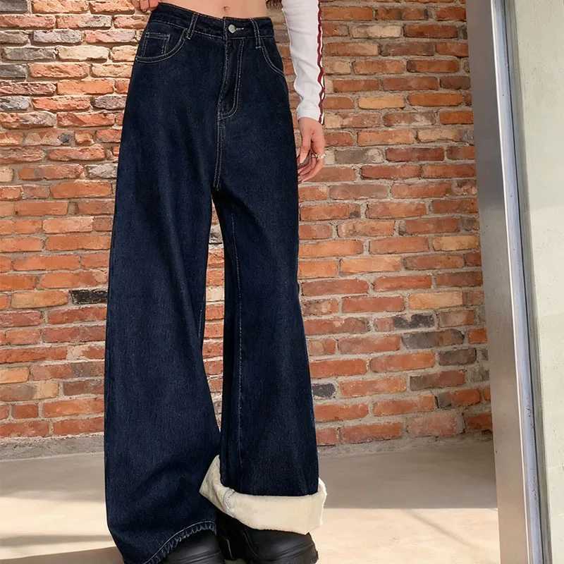 Winter Womens Y2K Flared Wide Leg Jeans Denim Thermal Fleece Lined Warm Casual Classic Style for Cold Weather C251110