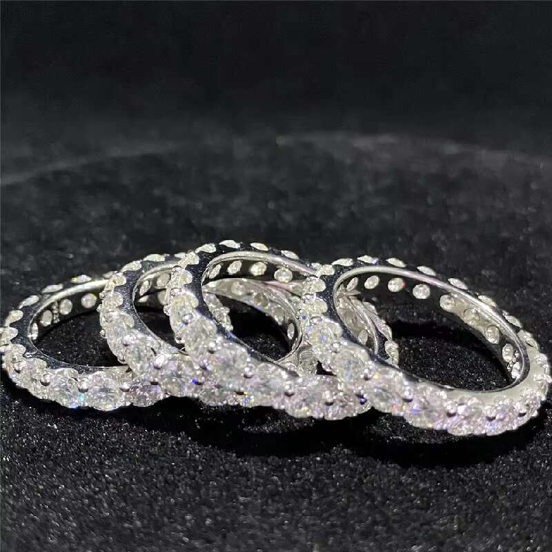 D Color VVS1 Moissanite Diamond Eternity Ring Excellent Cut Round Moissanite Gemstone Hip Hop Ring S925 Cuban Ring
