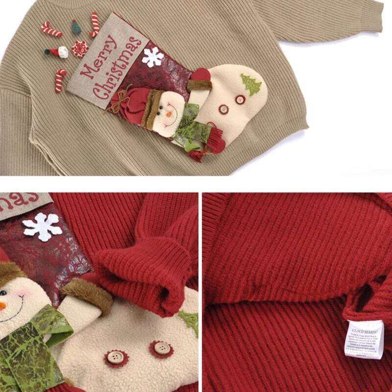 Women's Christmas Red Sweater Cartoon Knitted Festive Pullovers Warm Winter Soft Korean Fashion Slouchy Girls New Designer Sweater Women