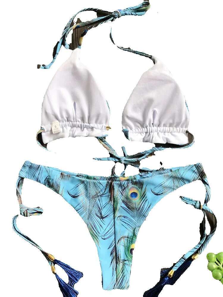 Ruotongsept sexy mini set 2022 new feather print headband women's swimsuit Brazilian bikini