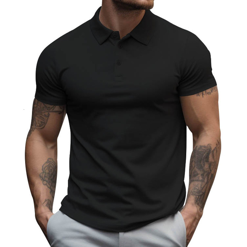 Tem 2025 Summer New Mens Short Sleeve Collar T-shirt Mens Loose Large Solid Color Polo Shirt
