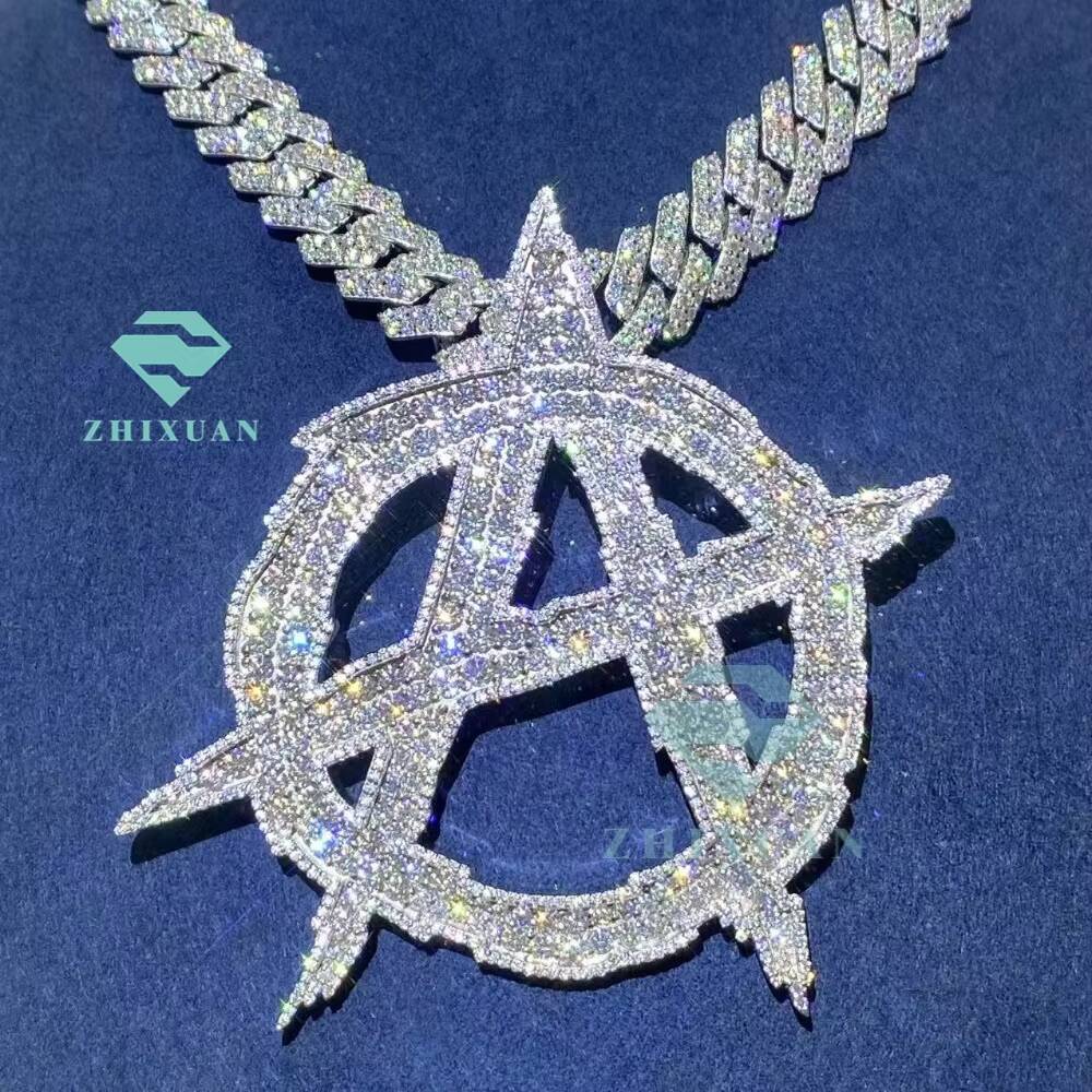 Hip Hop 925 Sterling Silver Iced Out VVS Moissanite Letter Pendant Custom Mossinate Initial Pendant Men Chain Charm Pendant