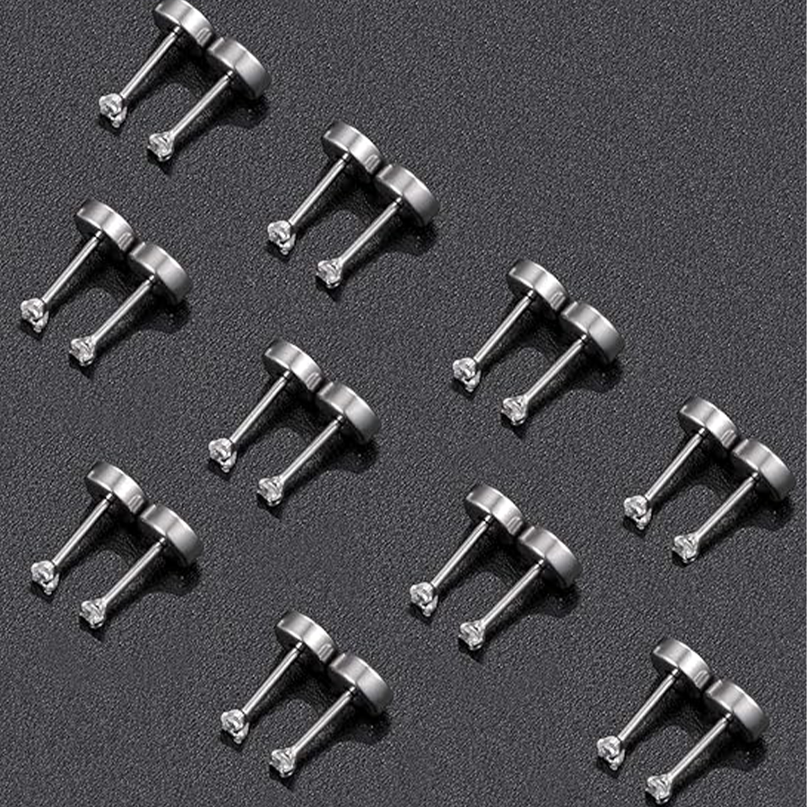 10 Pairs Tiny Cartilage Stud Earrings Stainless Steel Small Round CZ Stud Earrings Tragus Piercing Earring Set for Men Women Screw Flat Back 20G