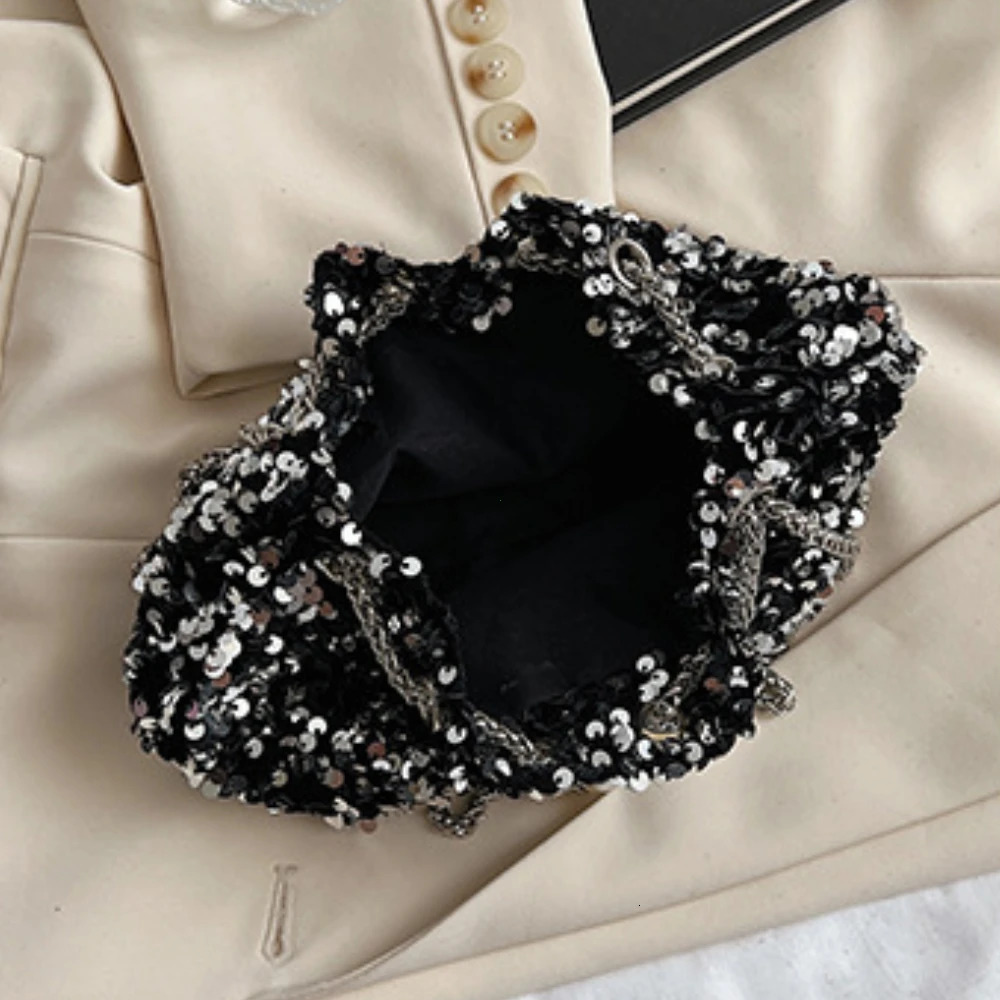Goodlooking Personality Sequin Womens Korean Bucket Bag Bright Eyes Style Fashion Crossbody Dinner Single Shoulder Bags 251110