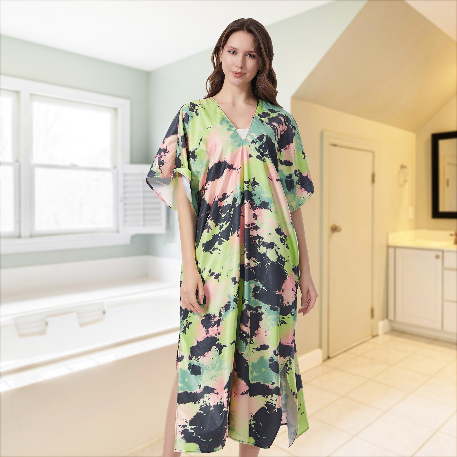 Beach Cover-Up Dress Kaftan - Lightweight Summer Random Print Elegant Special Collection for Poolside & Casual Outings, Beach Dress, Vacation Beachwea