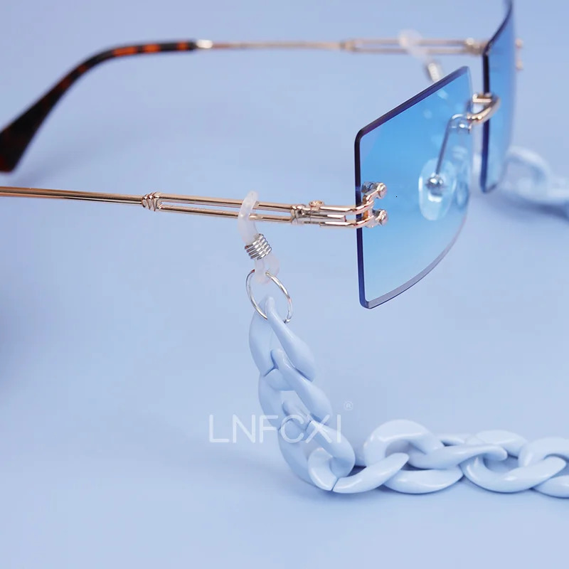 LNFCXI Retro Bright Acrylic Sunglasses Chain Tether Transparent Color Reading Glasses Pendant Neck 250410