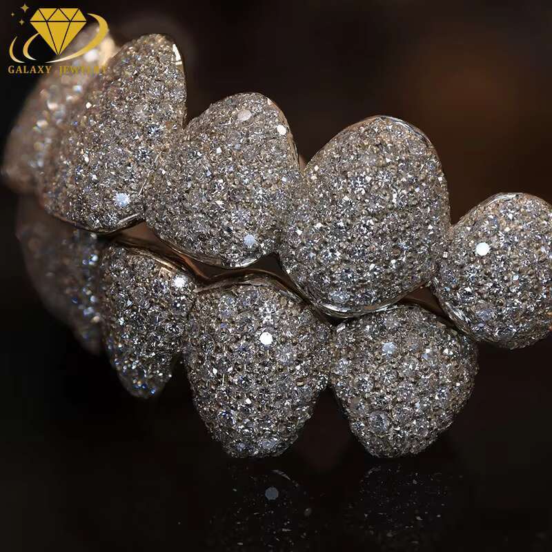 Luxury Jewelry Grillz for Teeth 925 Sterling Silver Iced Out Custom VVS Moissanite Hip Hop Grillz for Raper