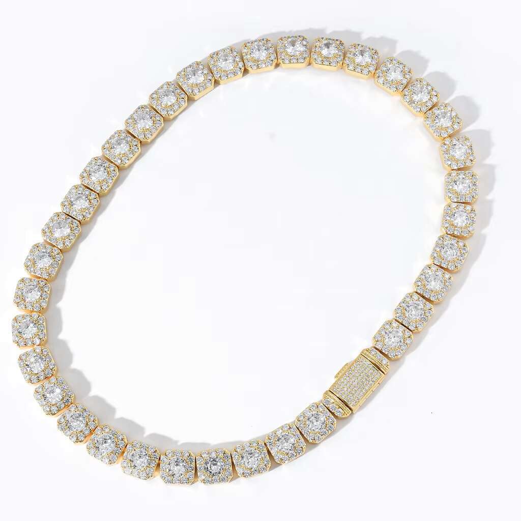 Fashion Princess Cut Tennis White Gold Iced Out Hip Hop Jewelry Brass 13mm Moissanite Cuban k Chains for Men