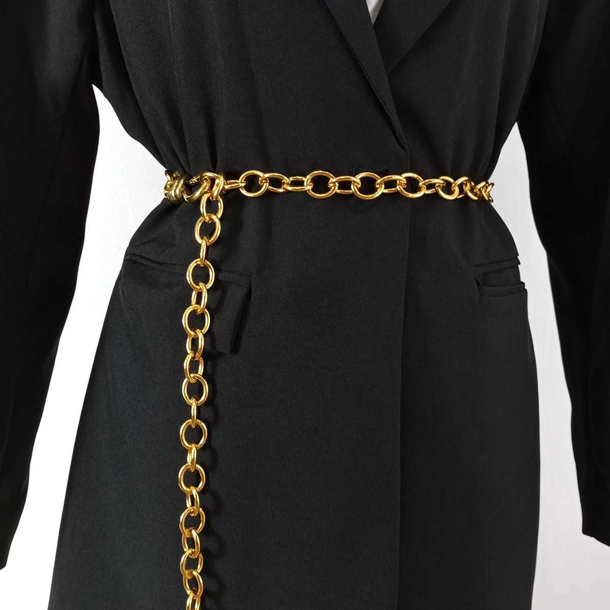 Fashionable gold chain strap suitable for high-quality luxury womens waist punk metal tight corset strap girls dresses adjustable Riem X250410
