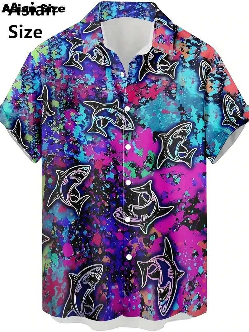2025 New Abstract Hawaiian Shirt Mid Century Modern Color Geometric Files Night Printing Hawaiian Short sleeved Casual Shirt X250410