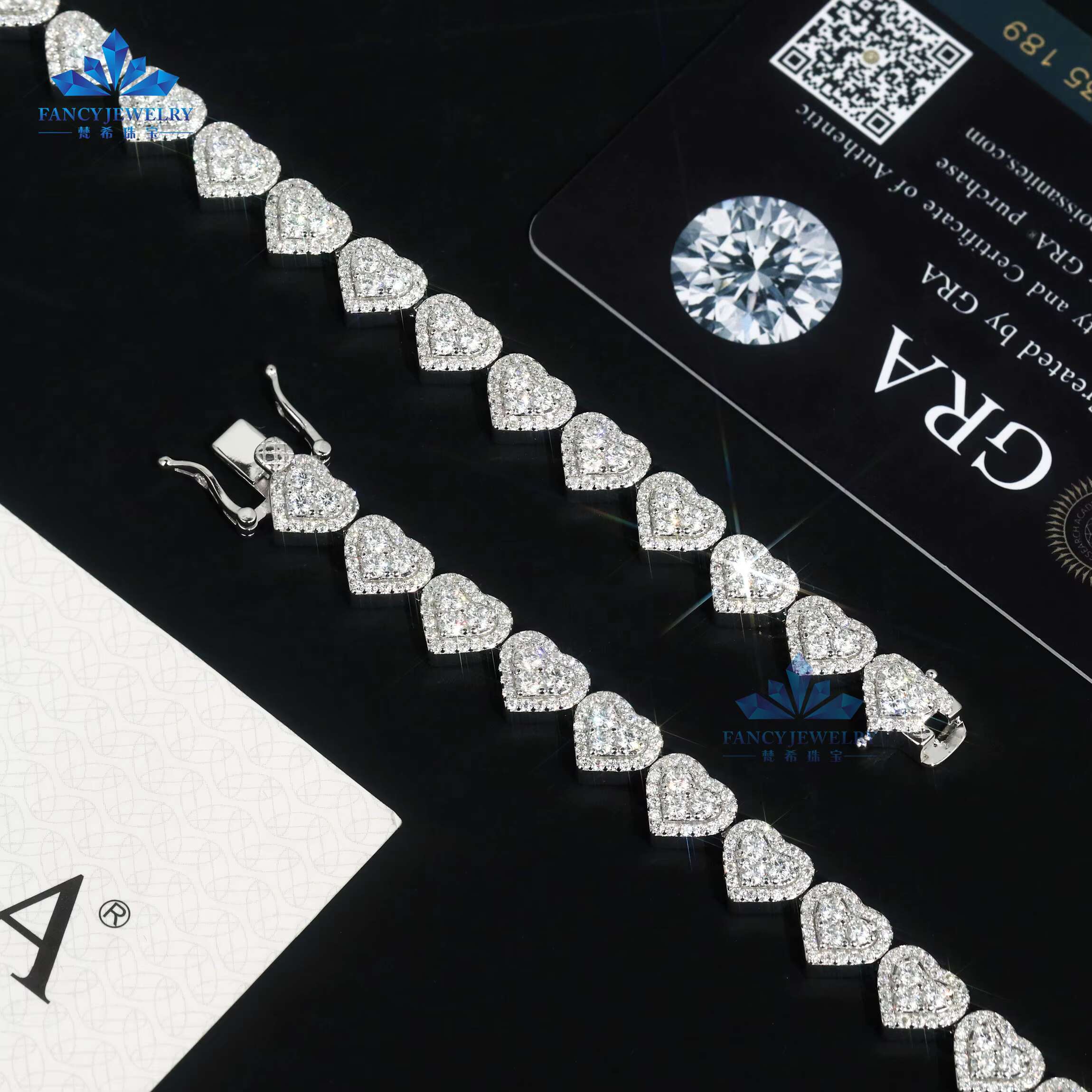 Hot Sale Good Quality Moissanite Diamond Bracelet Heart and Cross Shape D VVS 925 Silver Hiphop Ice Out Bracelet Wedding Gifts