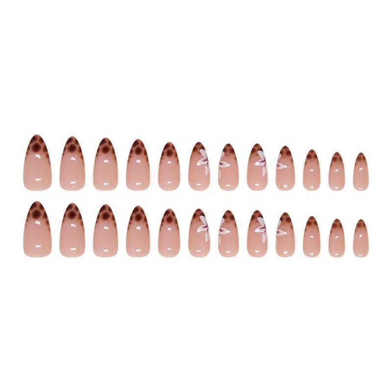 Leopard Orchid 24 Piece Press Nail Pink Gradient Fake Nail Smooth Artificial Finger Manipulation Reusable Female Fake Nail W250410