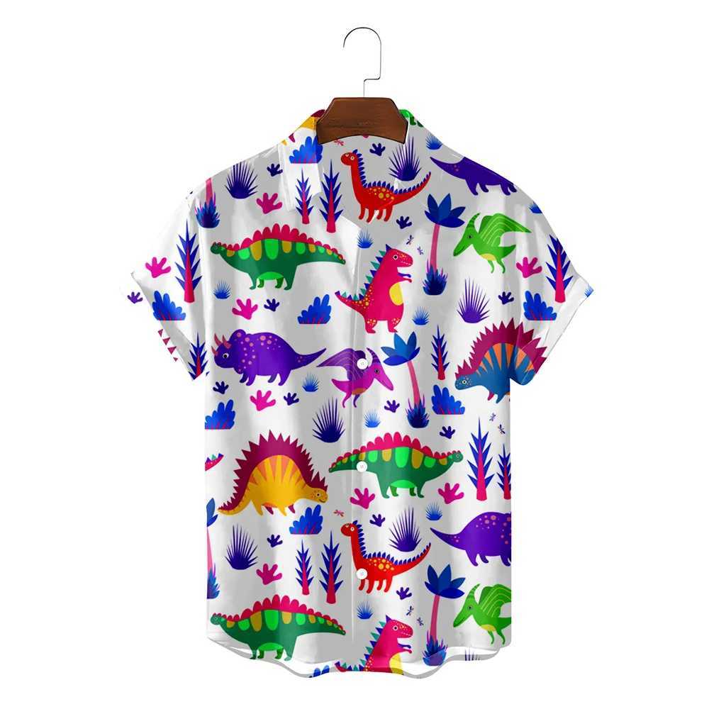 Interesting dinosaur Hawaiian shirt 3D printed casual mens summer beach short sleeved shirt fashionable mens vocal lapel Camissa X250410