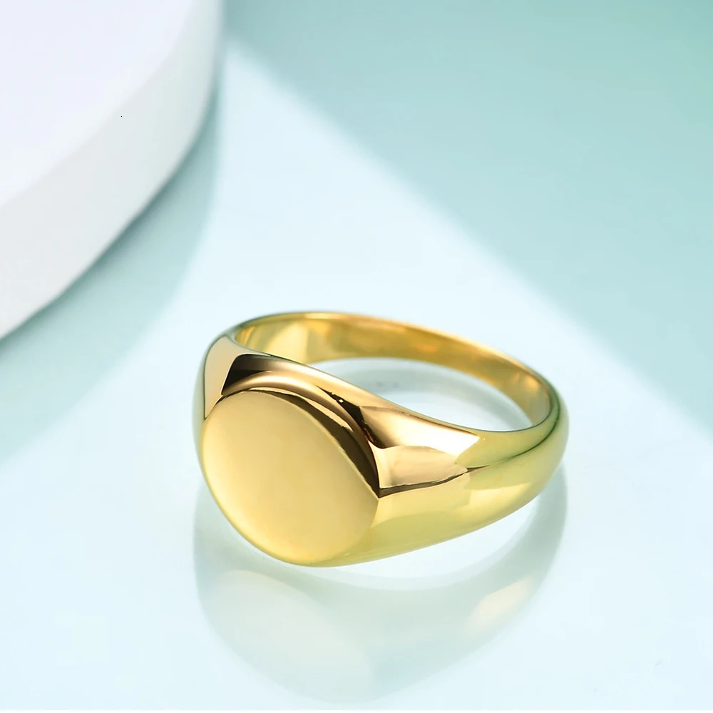 Customized Women Signet Ring Chunky Round Name Stamp Stainless Steel Punk Candid Fashion Jewelry Female Wedding Accessories 250409