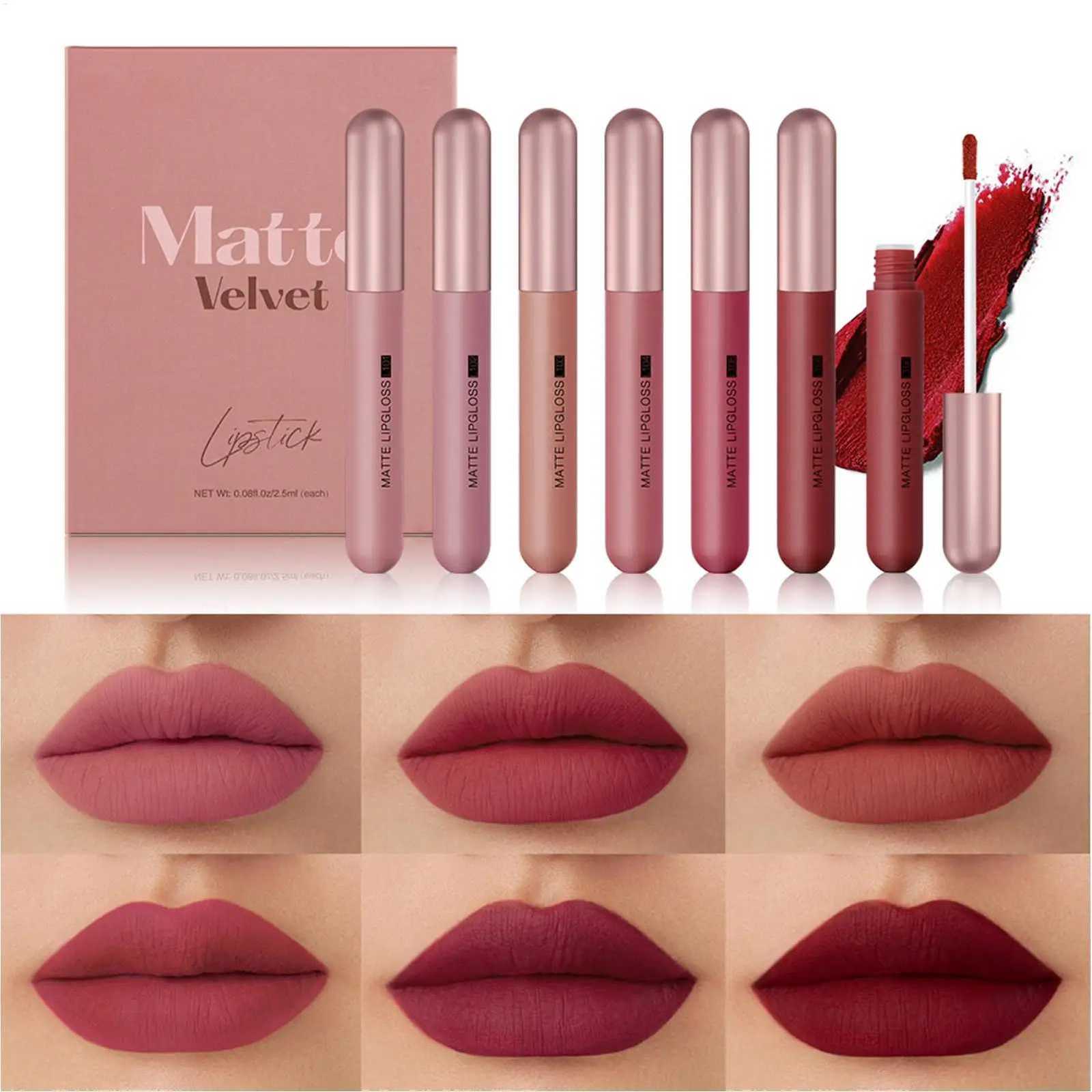 Mini Lipstick Set waterproof Matte 6 Colors Lipstick Velvet Red Lip Pigment Non-stick Cup Lip Gloss KitT251110