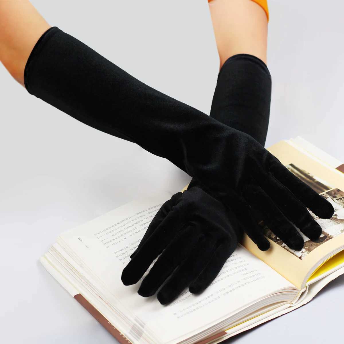 WG011-2 Elegant Wedding Bridal Black Long Gloves Elbow Length Velvet Finger Brides Bridesmaid Handmade Gloves L251110