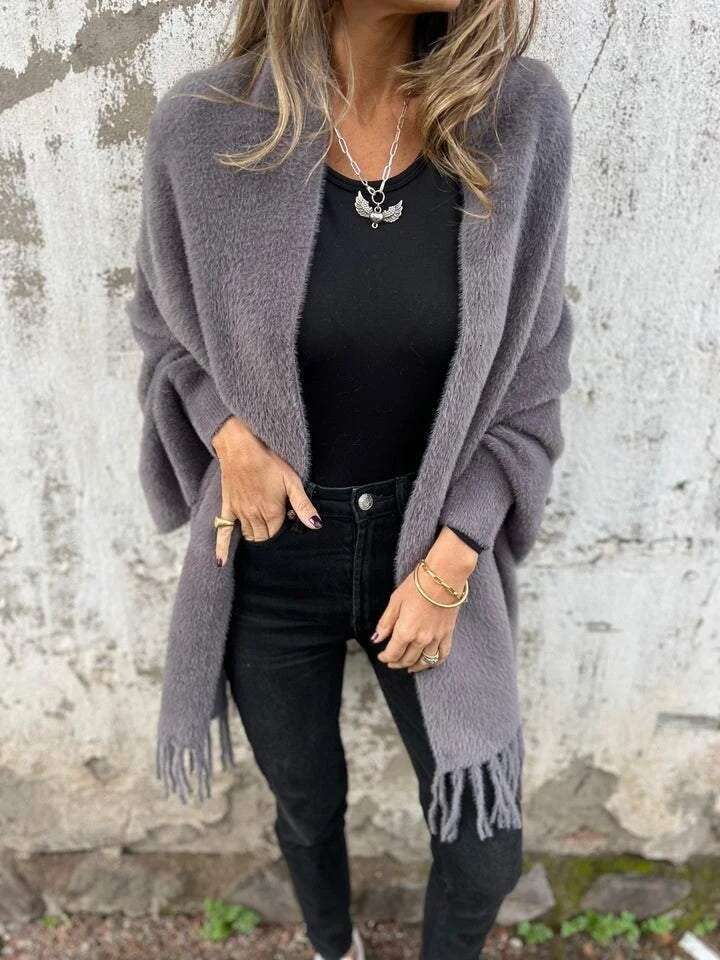 2025 Autumn Winter New Cross-Border Foreign Trade Women's Faux Mink Fur Cape Tassel Shawl Solid Color Thickened Warm Batwing