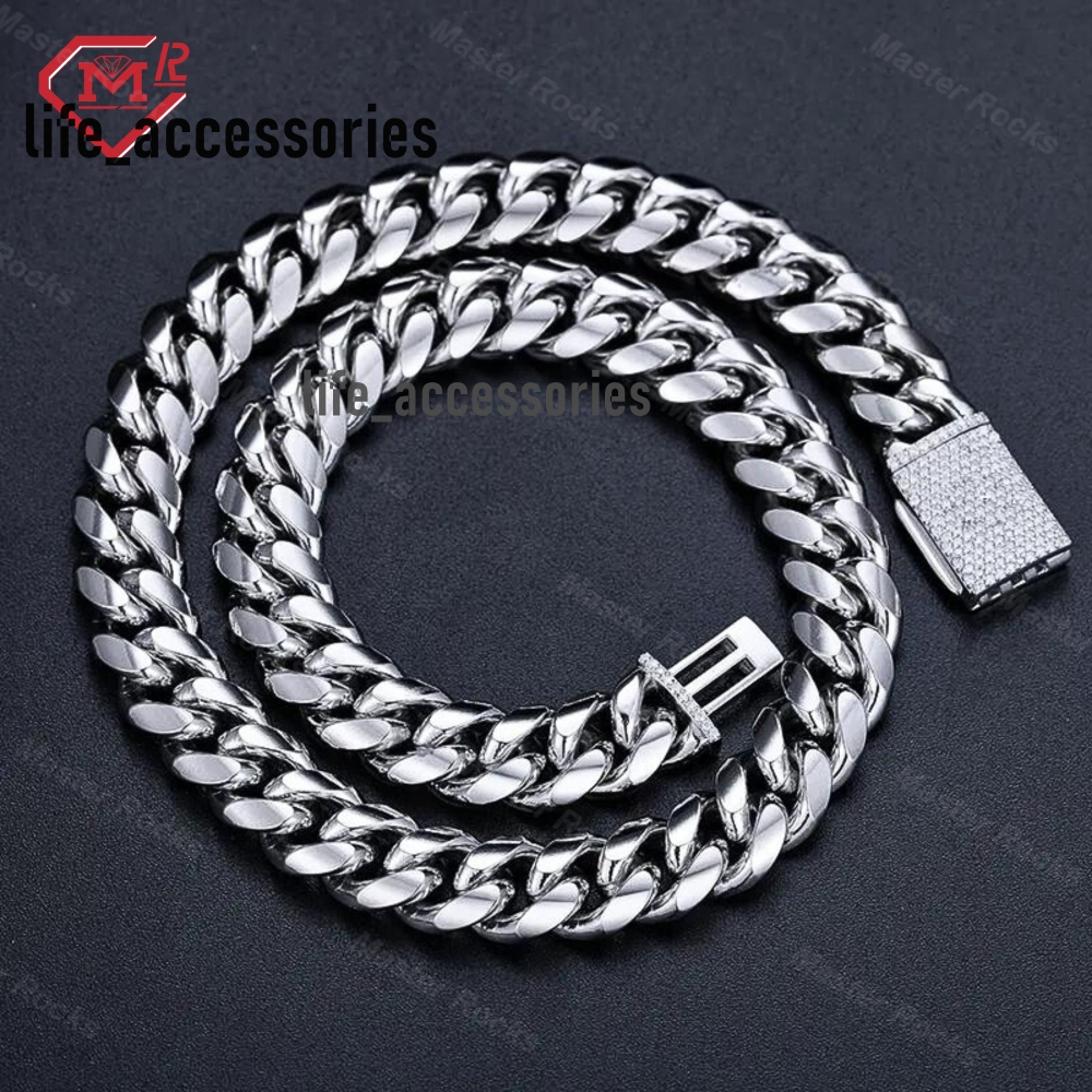 Luxury Plain Cuban Chain 925 Sterling Silver Custom Hiphop Moissanite Clasp Classic Cuban Link Chain