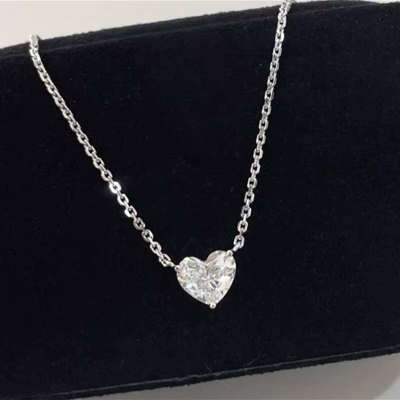 Gold Plated Moissanite Solitaire Pendant Unisex Necklace Vintage Fine Jewelry with Heart Cut Unisex Gift