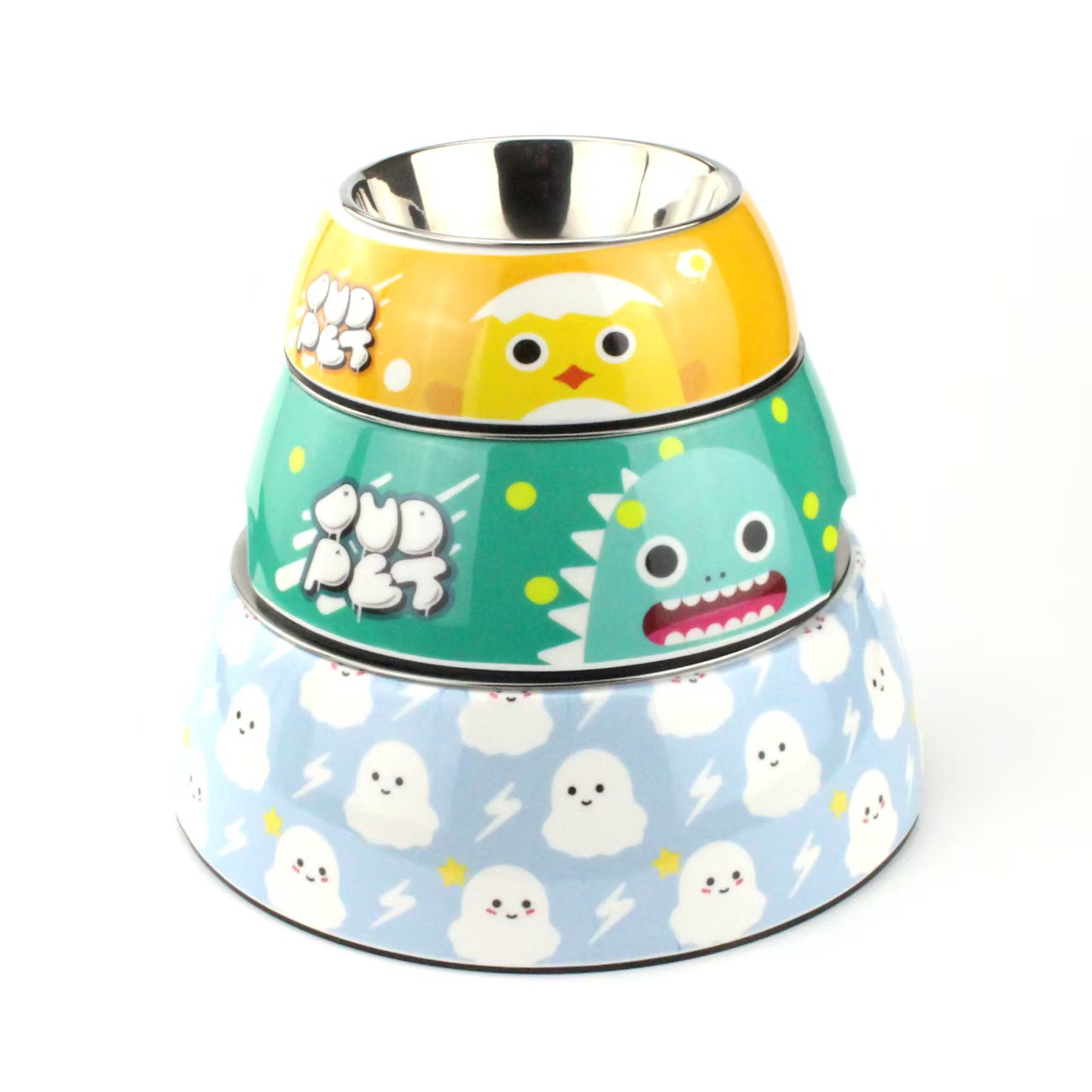 H1372 Hot-selling custom stainless steel non-slip pet bowls, can be printed with logos and cartoon patterns, dog and cat bowls, food and water bowl se