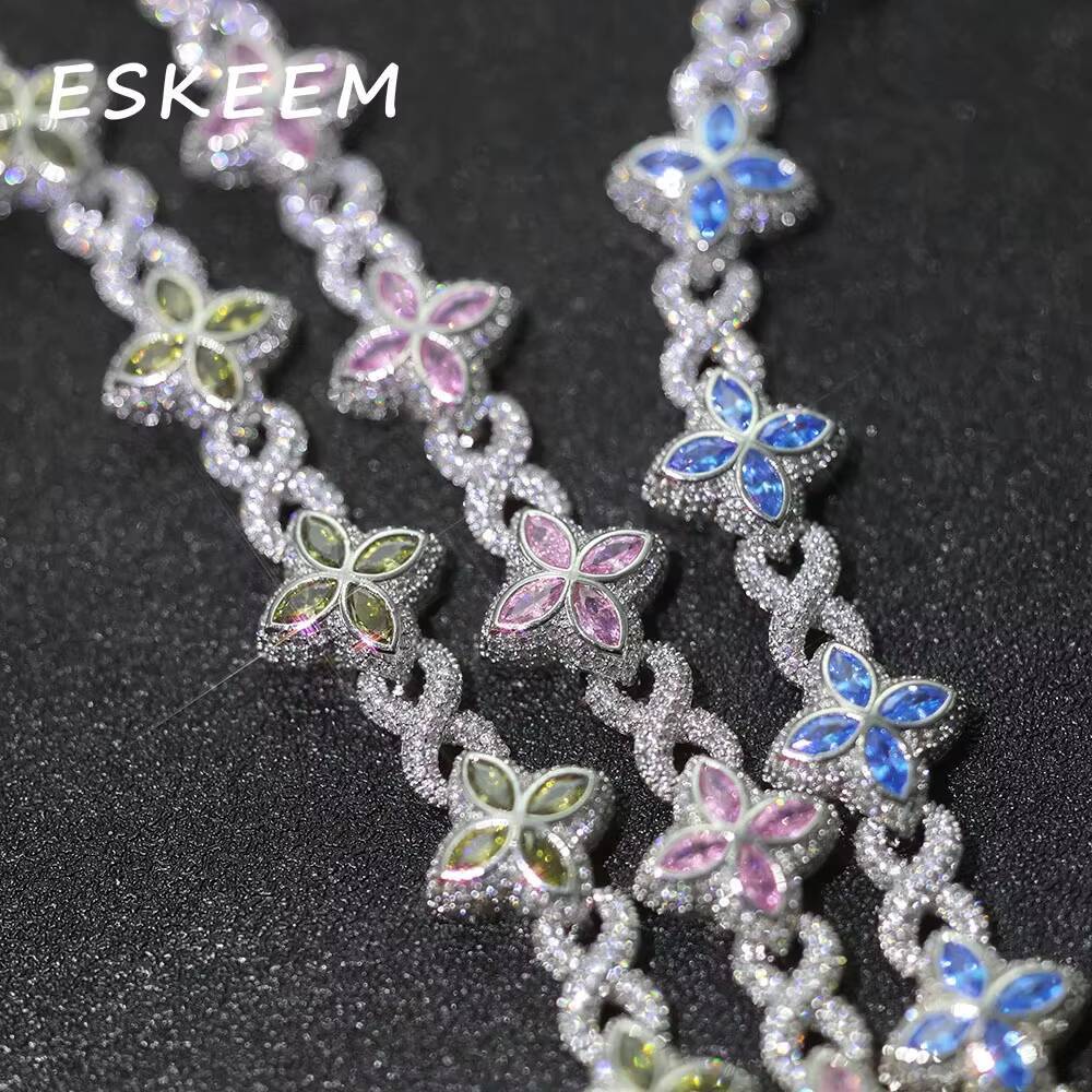 ESKEEM Hip Hop Jewelry New Design Iced Out Diamond Cross Four Leaf Clover Infinite Symbol Bracelet Chain for Women Men