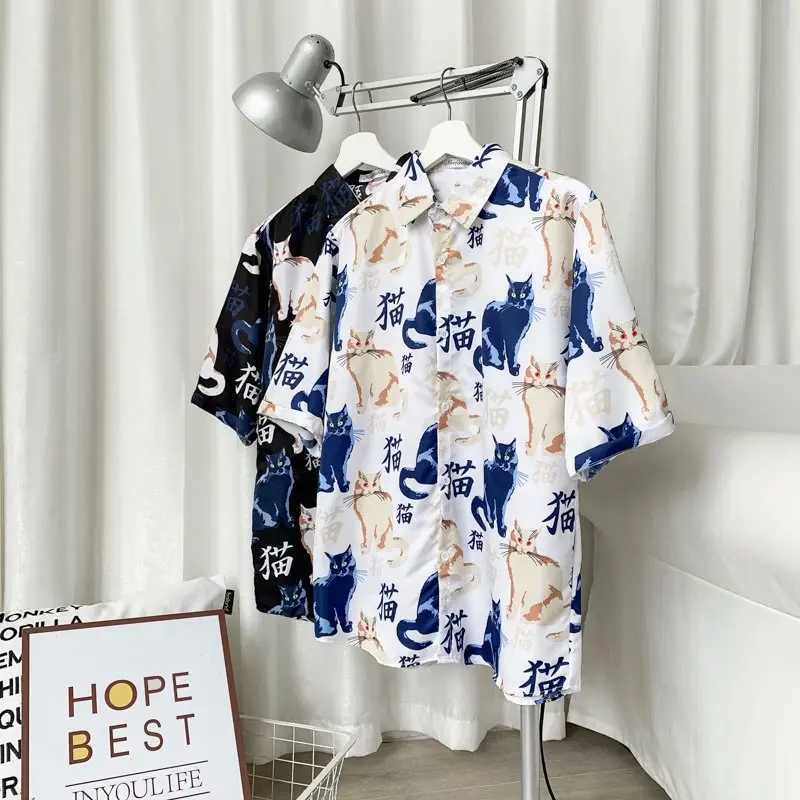 2020 Fashion Mens Short sleeved Hawaiian Shirt Quick Dry Plus Asian Size M-3XL Summer Casual Cute Mens Beach Cat Shirt X250410