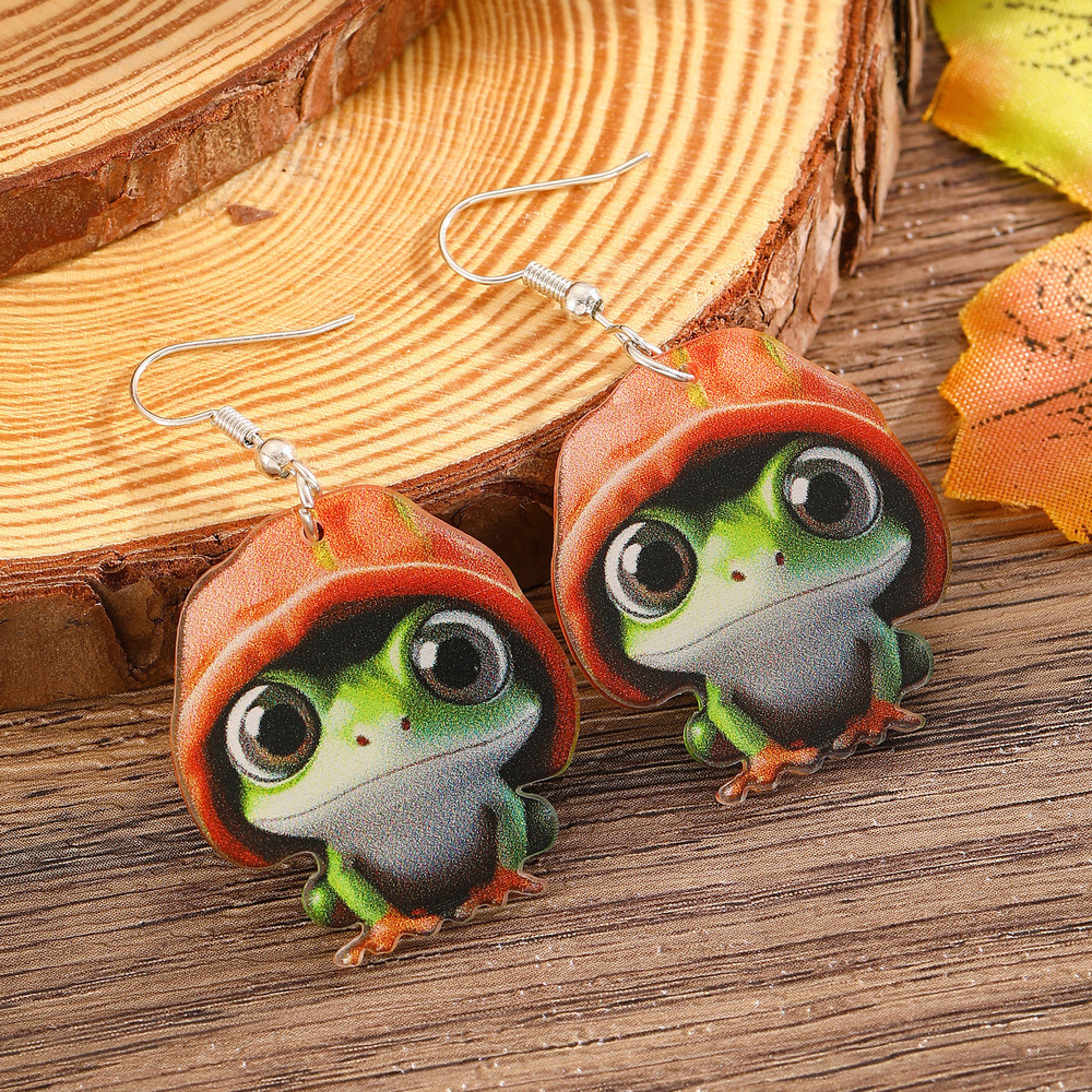 Personalized Cute Colorful for Women Wearing Hats Tree Frog Acrylic Earrings Accessories