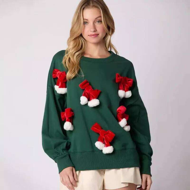 Christmas Bow Decor Long Sleeve Casual Pullover Sweatshirt Fashion Tops Winter Clothes Women Sueter Mujer Designer Sweater Women