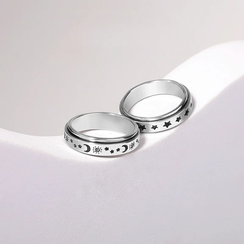 Rotate Freely Spinning Stainless Steel Anxiety Ring For Women Moon Star Chain Spinner Fidgets Ring Anti Stress Men Rotating 251110