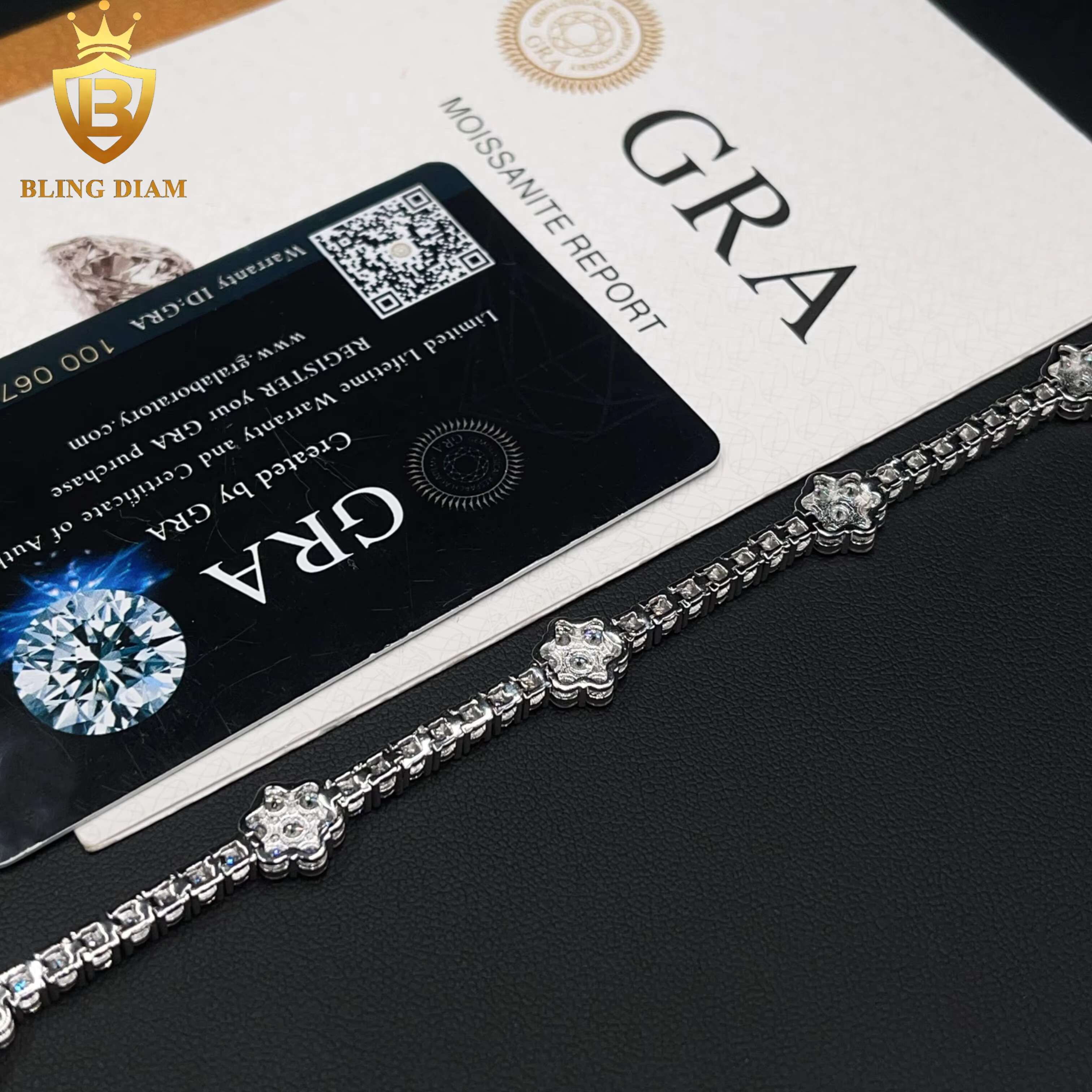 3mm Wholesale Price 925 Silver VVS Moissanite Pass Diamond Tester Flower Tennis Chain Bracelet