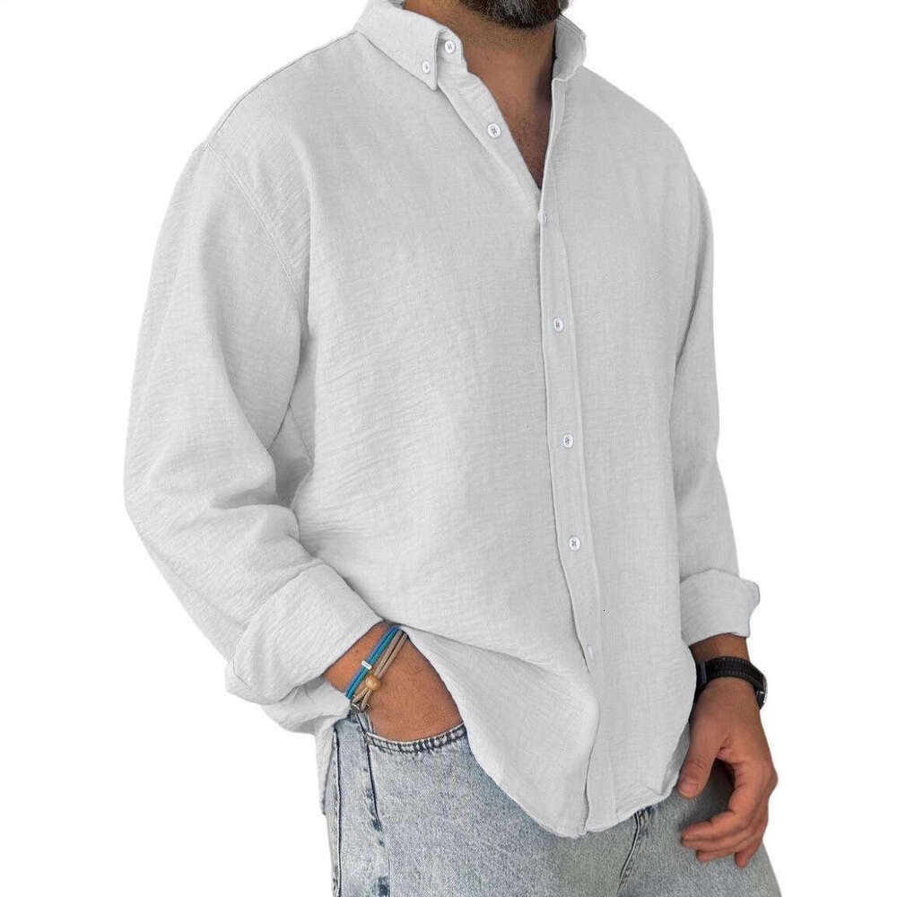 Amazon New Clothing Export Washed Cotton Button Long Sleeve Men's Shirt