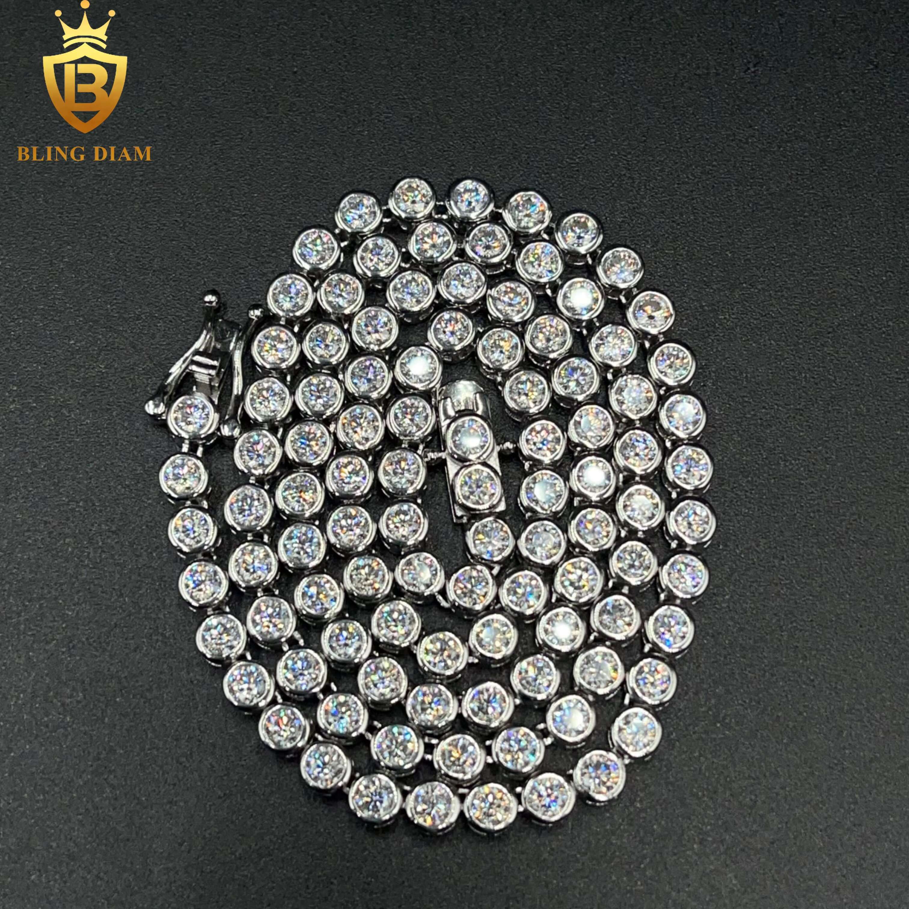 Blingdiam Jewelry 925 Silver Gold Plated VVS Moissanite Pass Diamond Tester Tennis Chain 3mm Bracelet Necklace
