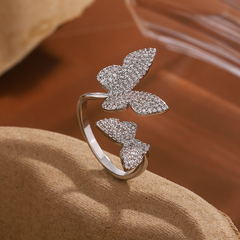 Cross-border Hot-selling Creative Fashion Ring Personality Butterfly Open Designer Ring Ring European And American Style Luxurious High-end Full Zirco