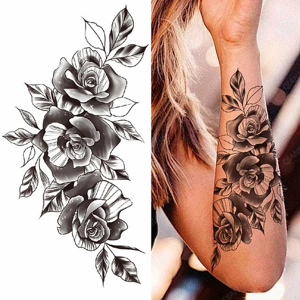 Big Rose Waterproof Temporary Tattoo Flower Butterfly Bird Hipster Fashion Woman Fake Body Arm Sticker Man Tatoo Art Leg Totem W250410