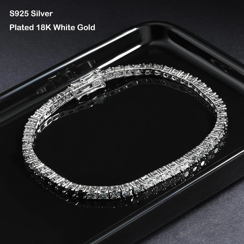 EWYA m 0.1CT Gradient Color Black Grey White Diamond Tennis Bracelet for Men Women Unisex 925 Silver Link Bracelets 250408