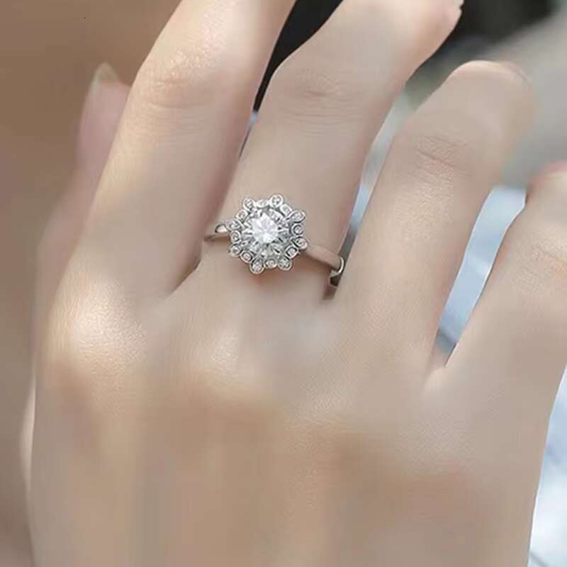 1 S925 Pure Silver Peacock Opening Moissanite Ring Korean Version Non Fading Accessory Ring
