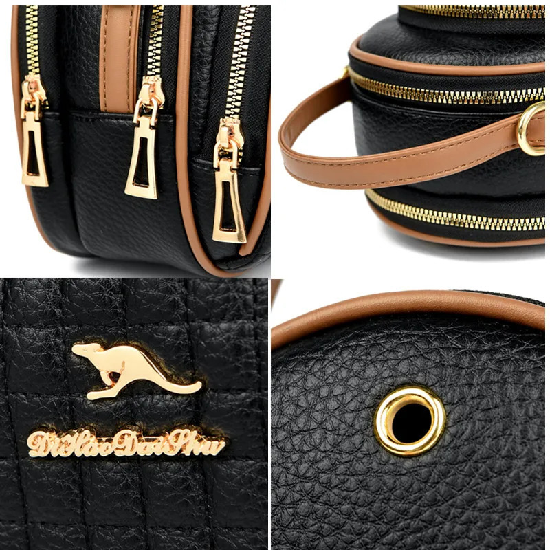 Casual Women Shoulder Messenger Bag Fashion Color Blocking Leather Multi Layer Zipper Handbags Lady Travel Mobile Bag and Wallet R251110